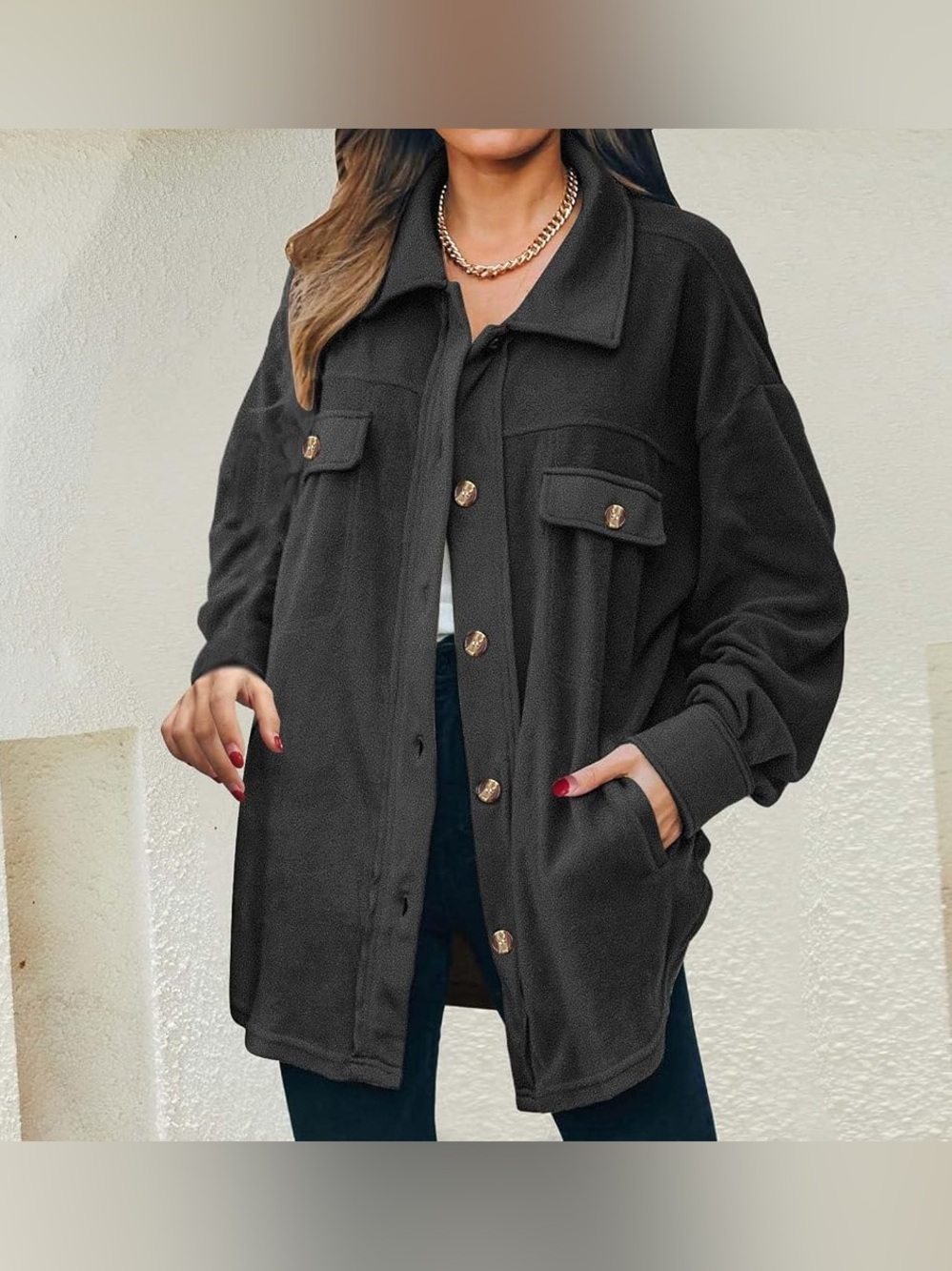 Natural Reflections Fleece oversized button down charcoal gray Shacket